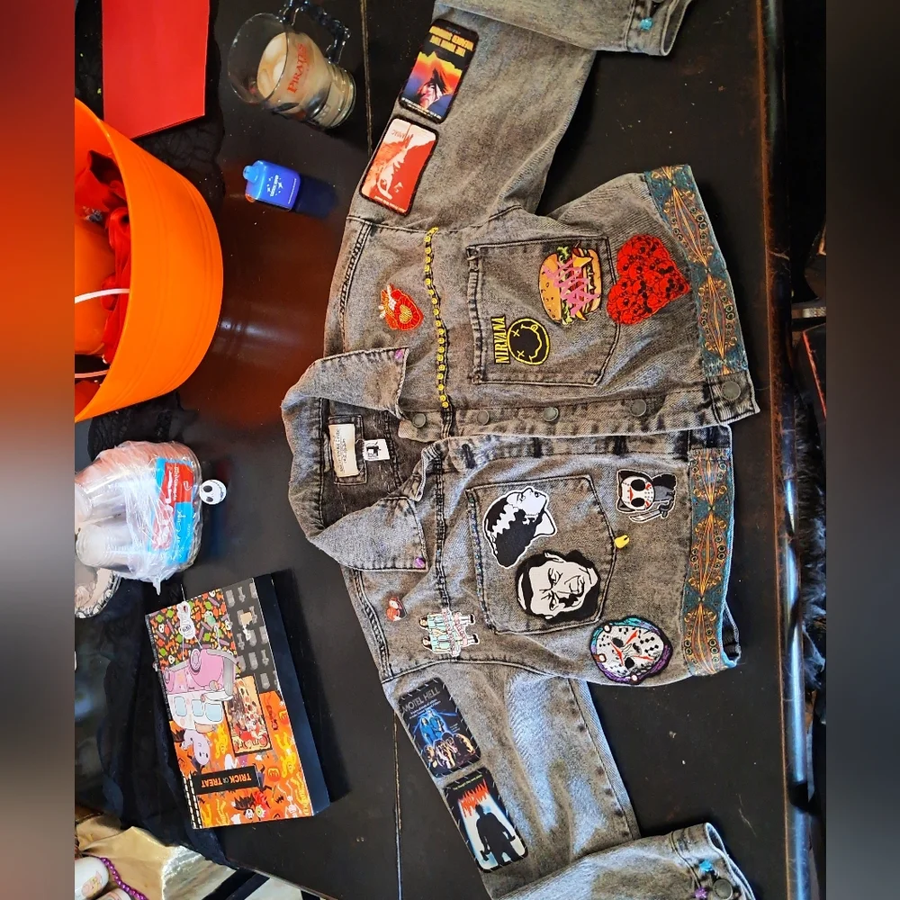 Custom RAGE Horror Cropped Grey Denim Jacket! OOAK Unique Fandom Wear! Friday 13 - Picture 3 of 16